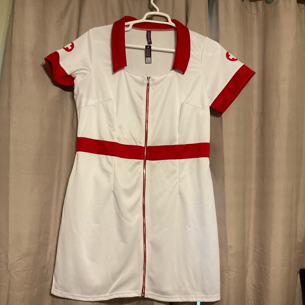 Adore Me Red and White Nurse Costume Dress